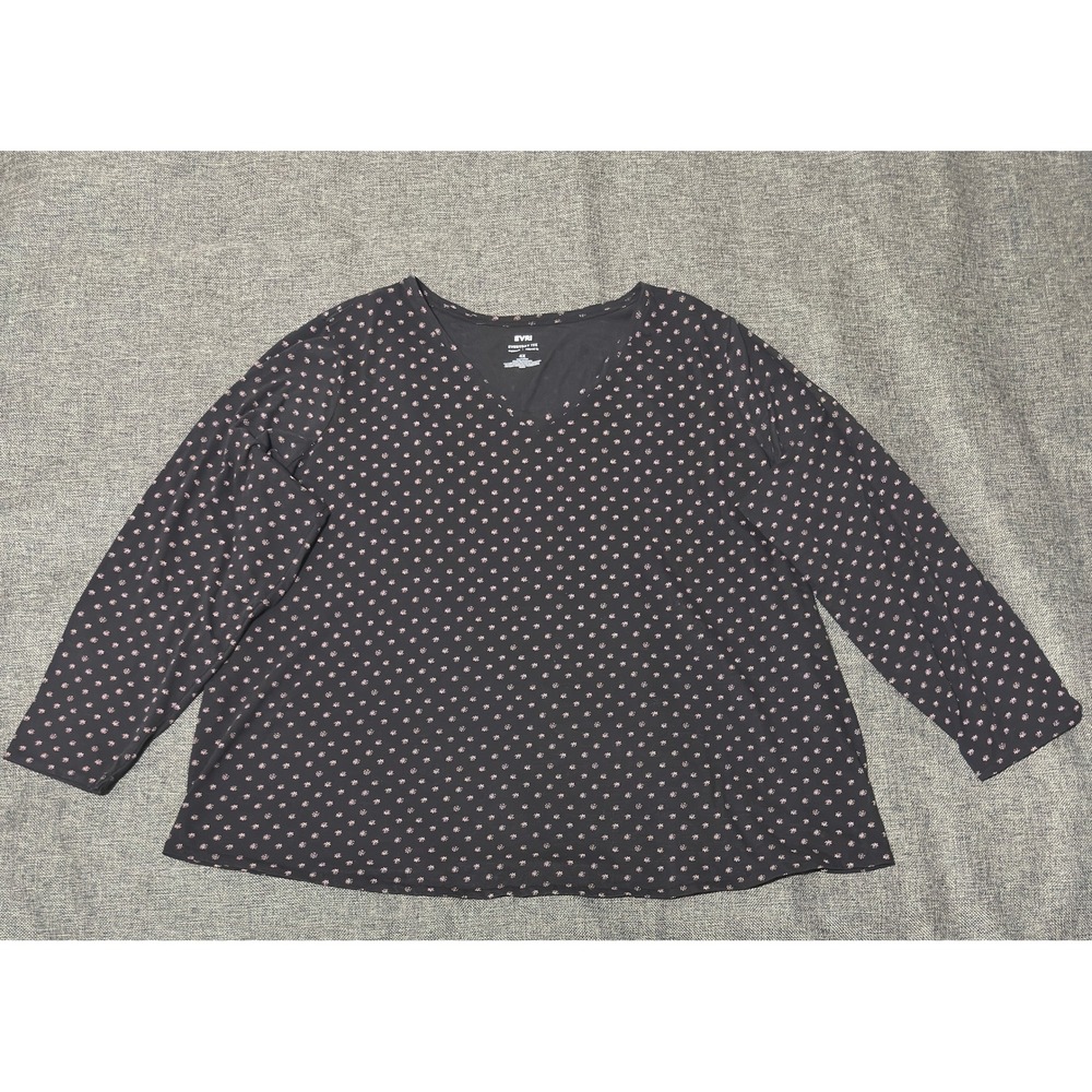 EVRI Womens 4X Everyday Tee Black Pink Floral V-Neck Relaxed Fit